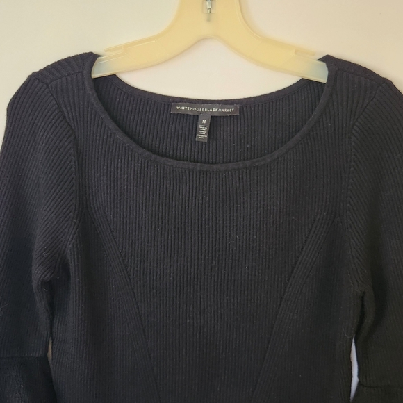 WHBM Black Ribbed Flutter Sleeve Sweater womens size medium - Picture 2 of 12